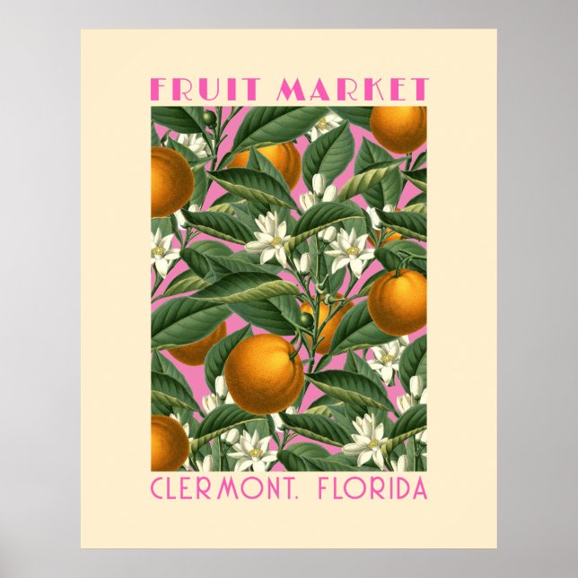 Retro Orange Blossom Fruit Market Pink Poster (Front)