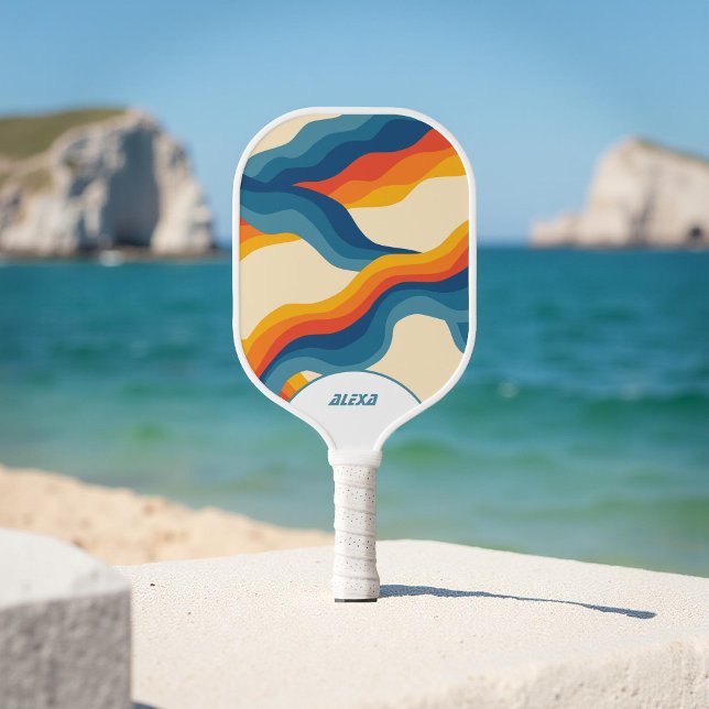 Retro Orange & Blue 70s Stripes & 90s Squiggles  Pickleball Paddle (Creator Uploaded)