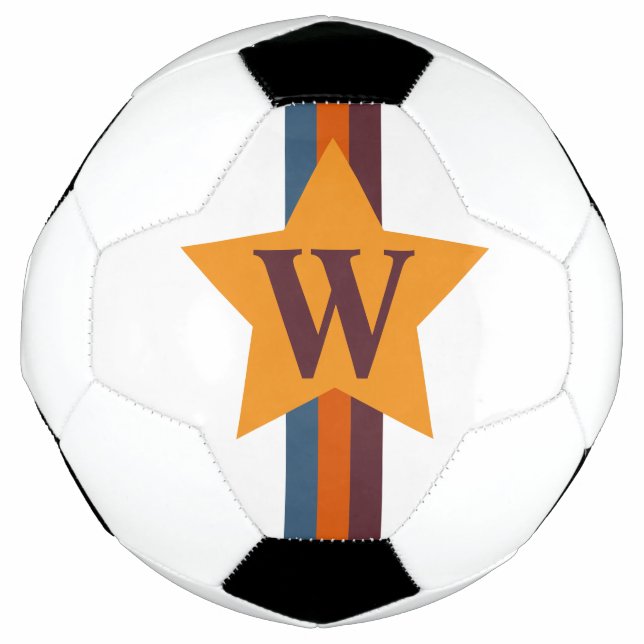 Retro Orange Blue Stripe and Star Custom Monogram Football (Front)