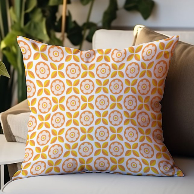 Retro Orange Blush Pink Yellow Floral Pattern Cushion (Creator Uploaded)