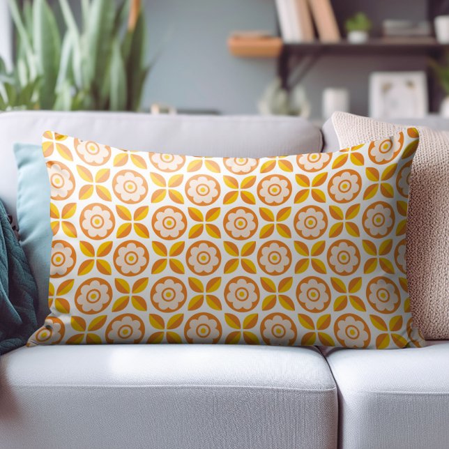 Retro Orange Blush Pink Yellow Floral Pattern Decorative Cushion (Creator Uploaded)