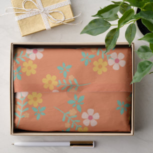 Retro Orange Boho Daisy Bouquet Pattern  Tissue Paper
