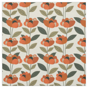 Retro Orange Botanical Bold 70s Vintage Floral Fabric