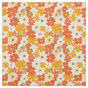 Retro Orange Botanical Bold 70s Vintage Floral Fabric