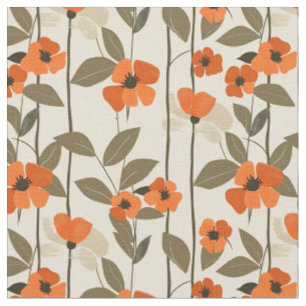 Retro Orange Botanical Bold 70s Vintage Floral Fabric