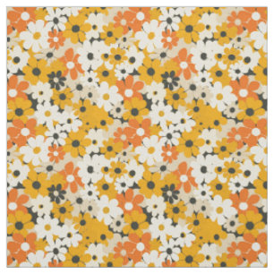 Retro Orange Botanical Bold 70s Vintage Floral Fabric