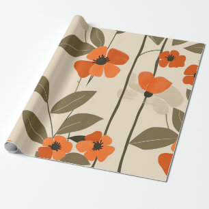 Retro Orange Botanical Bold 70s Vintage Floral Wrapping Paper