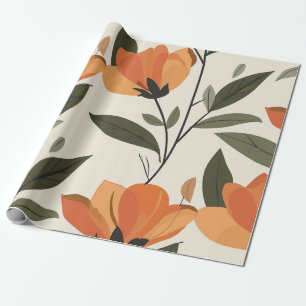 Retro Orange Botanical Bold 70s Vintage Floral Wrapping Paper