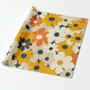 Retro Orange Botanical Bold 70s Vintage Floral Wrapping Paper