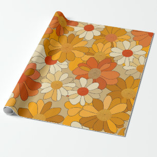 Retro Orange Botanical Bold 70s Vintage Floral Wrapping Paper