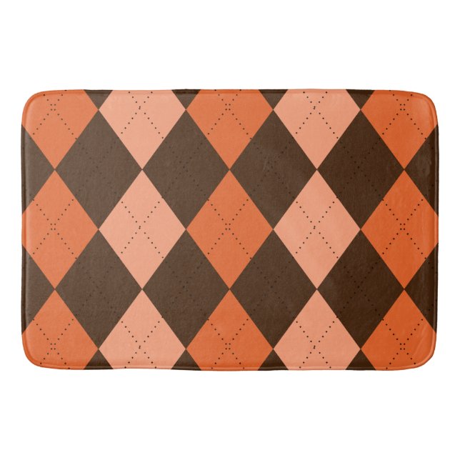 Retro Orange & Brown Autumn Argyle Bath Mat (Front)