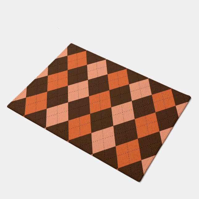Retro Orange & Brown Autumn Argyle Doormat (Angled)