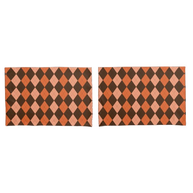 Retro Orange & Brown Autumn Argyle Pillowcase (Front-Set)