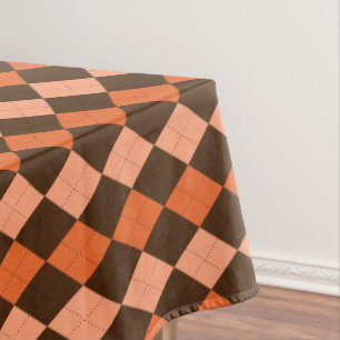 Retro Orange & Brown Autumn Argyle Tablecloth