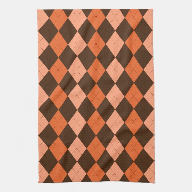 Retro Orange & Brown Autumn Argyle Tea Towel (Vertical)