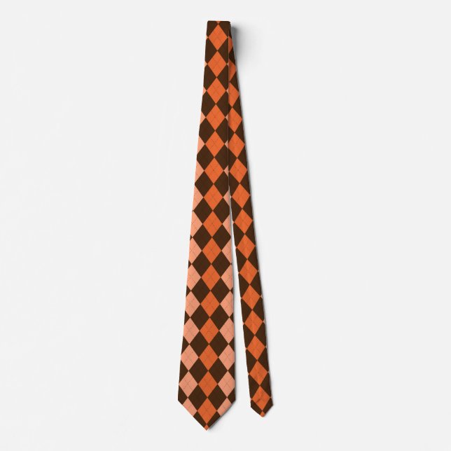 Retro Orange & Brown Autumn Argyle Tie (Front)