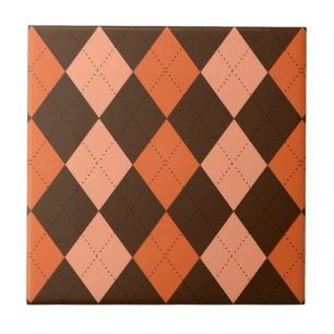 Retro Orange & Brown Autumn Argyle Tile