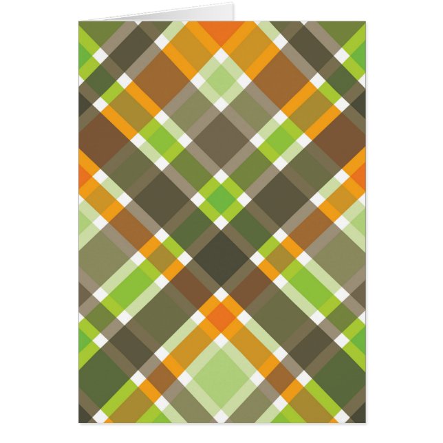 Retro Orange Brown Green Plaid Blank Card (Front)