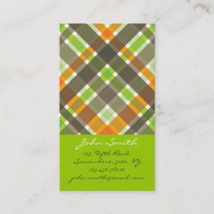 Retro Orange Brown Green Plaid Checks Pattern Fun Business Card