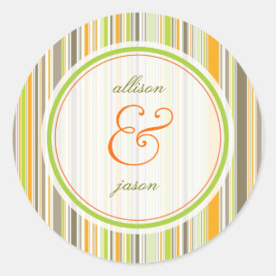 Retro Orange Brown Green Stripes Wedding Sticker
