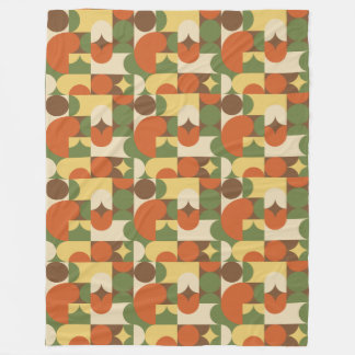 Retro orange brown green yellow geometric shapes fleece blanket