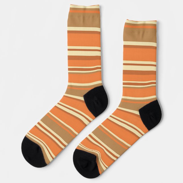 Retro Orange Brown Stripe Mid-Century Modern  Socks (Left)
