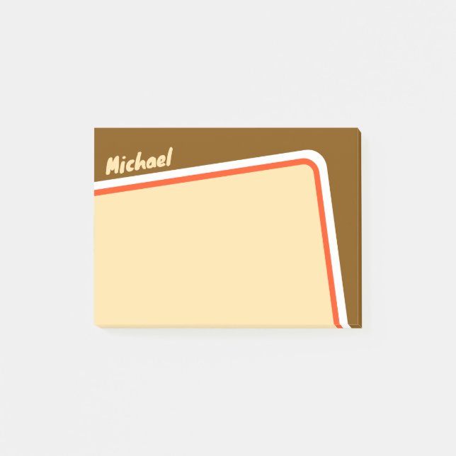 Retro Orange Brown White Angled Arch Personalised Post-it Notes (Front)