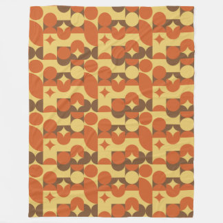 Retro orange brown yellow geometric shapes fleece blanket