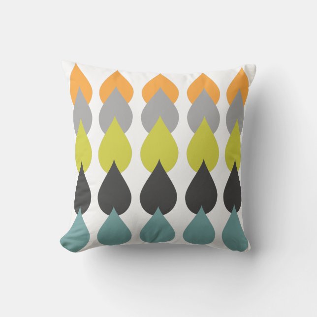 Retro Orange Chartreuse Yellow Aqua Cushion (Front)