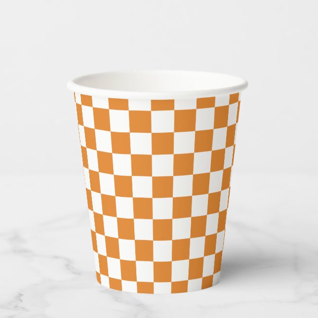 Retro Orange Check Paper Cups (Front)