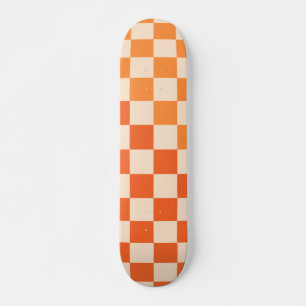 Retro Orange Checked Pattern Skateboard