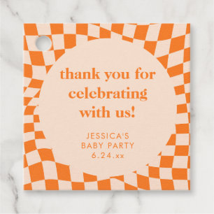 Retro Orange Checkerboard Baby Shower Thank You Favour Tags