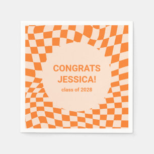 Retro Orange Checkerboard Graduation Party Custom  Napkin