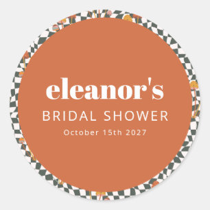 Retro Orange Chequered Mushroom Custom Bridal Show Classic Round Sticker