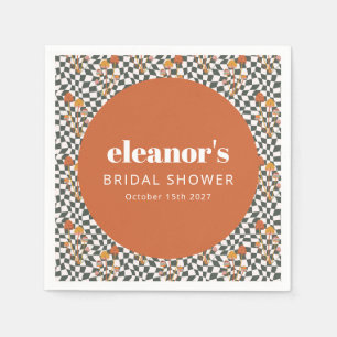 Retro Orange Chequered Mushroom Custom Bridal Show Napkin