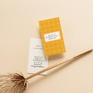 Retro Orange Chequered  Stripes Trendy Boho Fun Business Card