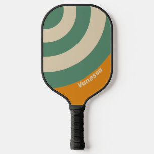Retro Orange Circle Stripe with Name Pickleball Paddle