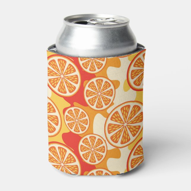 Retro Orange Citrus Pattern Can Cooler (Can Front)