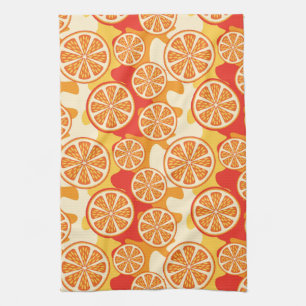 Retro Orange Citrus Pattern Tea Towel