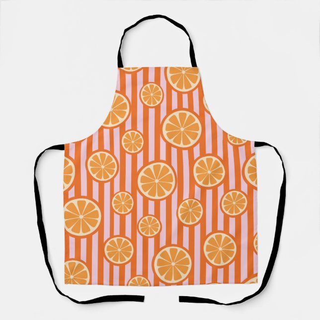 Retro Orange Citrus Slices Seamless Pattern Apron (Front)