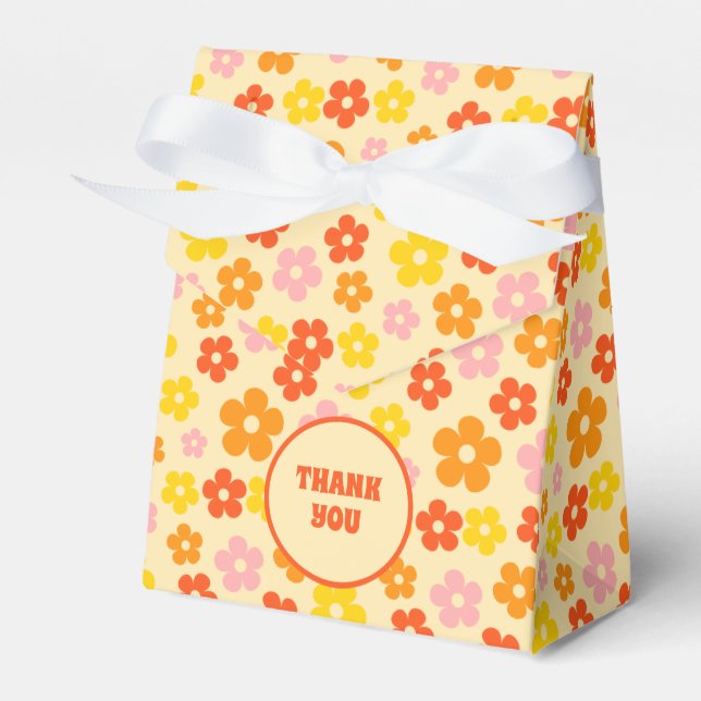 Retro Orange Colourful Boho Flower 50th Birthday Favour Box (Front Side)
