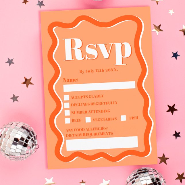 Retro orange curve squiggle wavy rsvp invitation (Creator Uploaded)