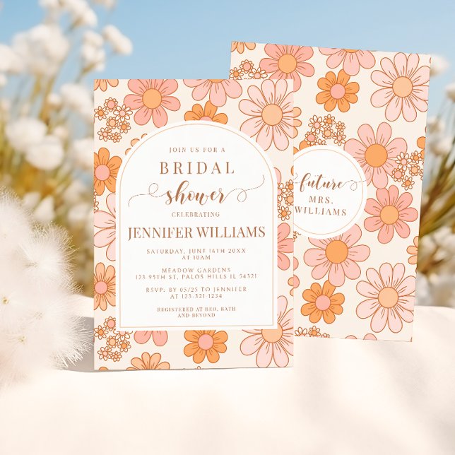 Retro Orange Daisy Floral Boho Arch Bridal Shower  Invitation (Creator Uploaded)