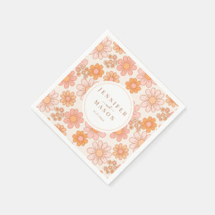 Retro Orange Daisy Floral Wedding Paper Napkins