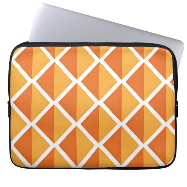 Retro Orange Diamond Harlequin Pattern Laptop Sleeve (Front)