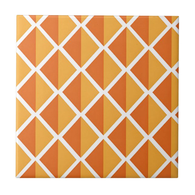 Retro Orange Diamond Harlequin Pattern Tile (Front)