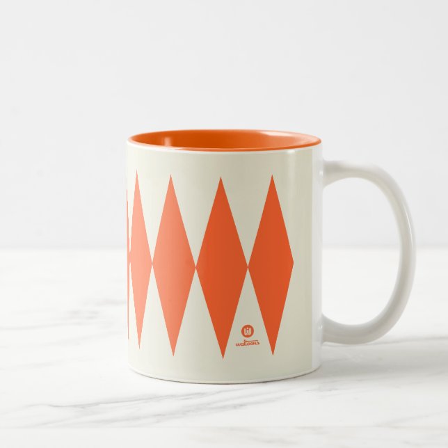 Retro Orange Diamond Pattern  Two-Tone Coffee Mug (Right)