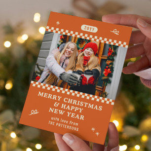 Retro Orange Family Photo Christmas Holiday Card