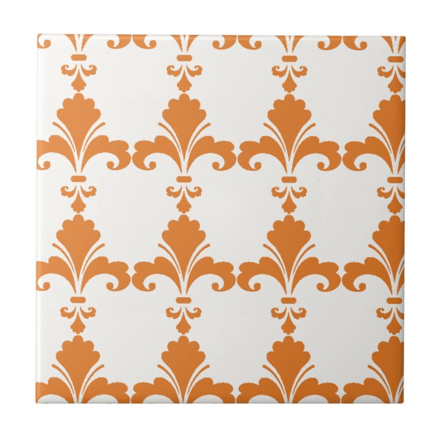 Retro Orange Fleur-De-Lis Pattern Tile (Front)