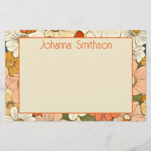 Retro Orange Floral 5.5x8.5 Horizontal Stationery